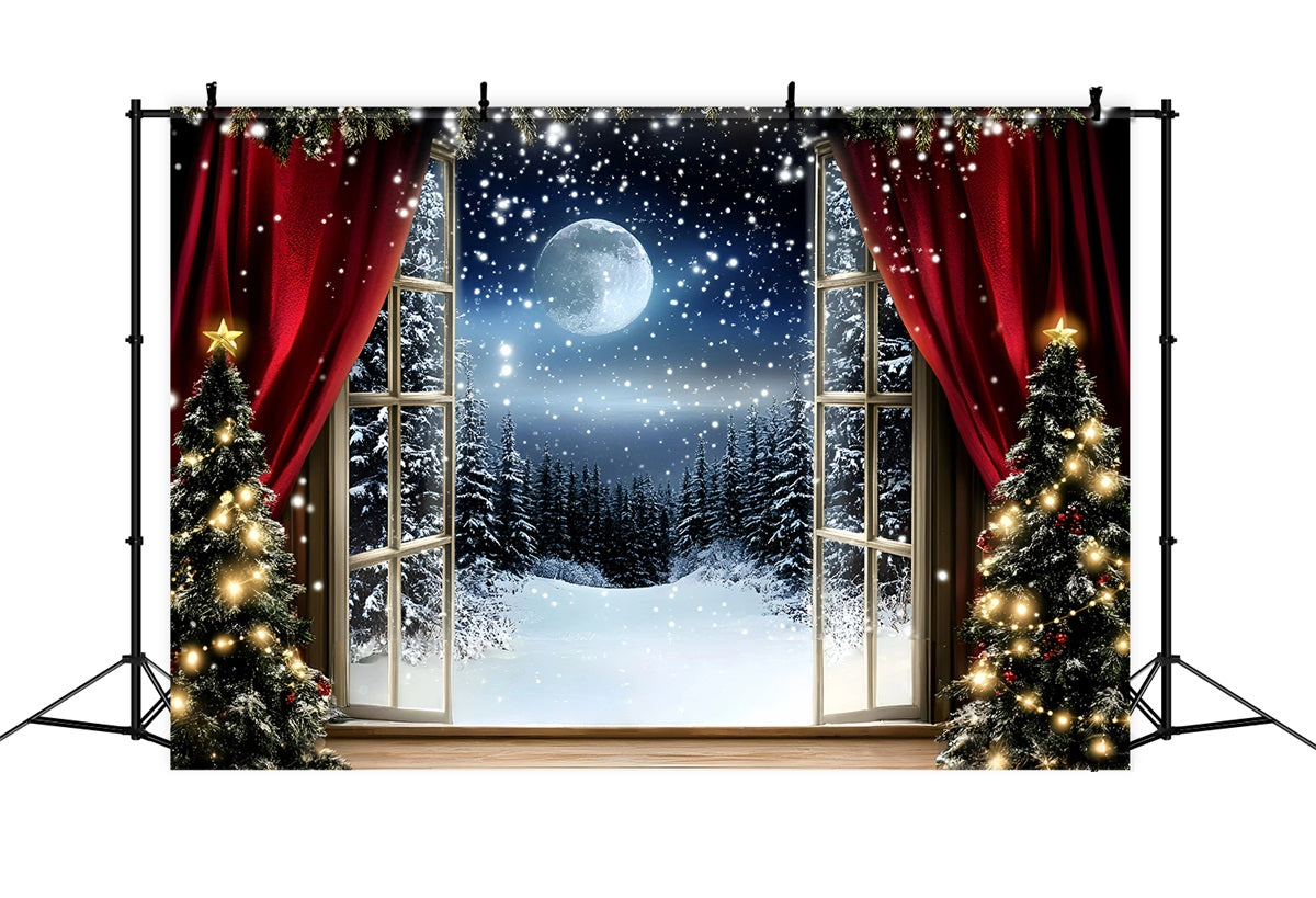 Night Sky Backdrop Red Curtain Snowfall Night Christmas Backdrop Ideas UK GQ58-41