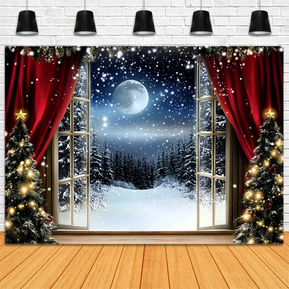Night Sky Backdrop Red Curtain Snowfall Night Christmas Backdrop Ideas UK GQ58-41