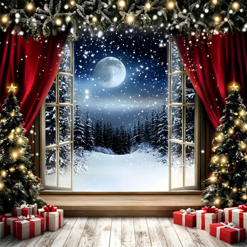 Night Sky Backdrop Red Curtain Snowfall Night Christmas Backdrop Ideas UK GQ58-41