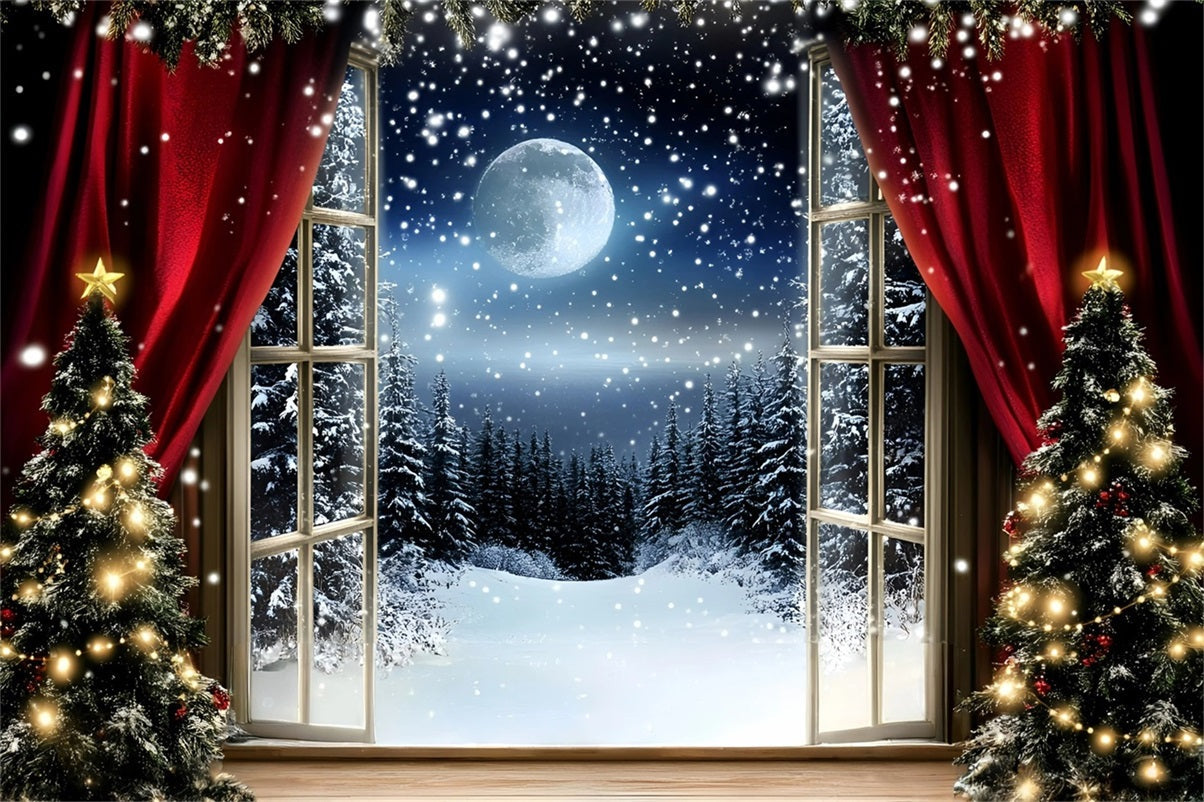 Night Sky Backdrop Red Curtain Snowfall Night Christmas Backdrop Ideas UK GQ58-41