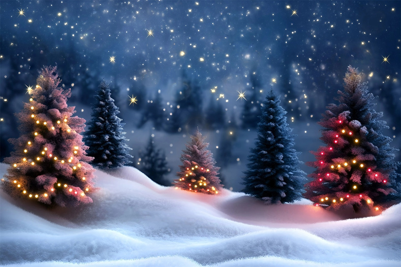 Night Sky Backdrop Starry Night Snowy Pines Christmas Backdrop Ideas UK GQ58-42