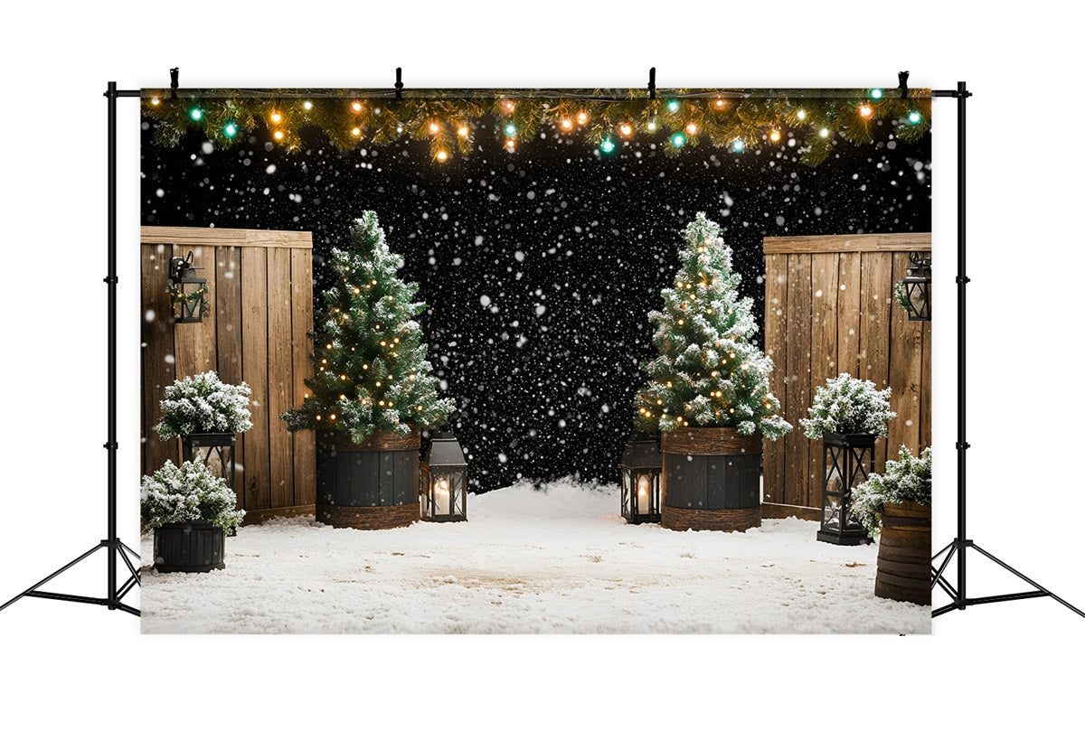 Christmas Tree Farm Backdrop Snowfall Lantern Garden with Fir Trees Christmas Backdrops For Photos UK GQ58-47