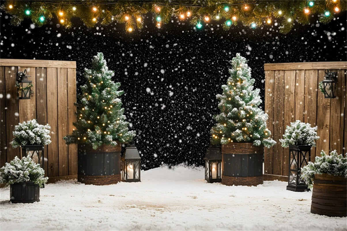 Christmas Tree Farm Backdrop Snowfall Lantern Garden with Fir Trees Christmas Backdrops For Photos UK GQ58-47