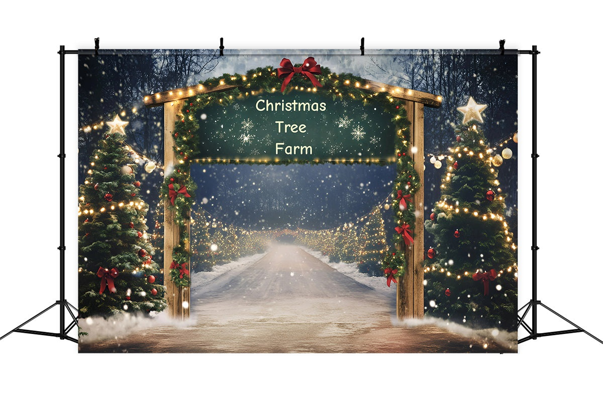 Christmas Tree Farm Backdrop Holiday Archway Entrance with Garland Christmas Village Backdrop UK GQ58-49