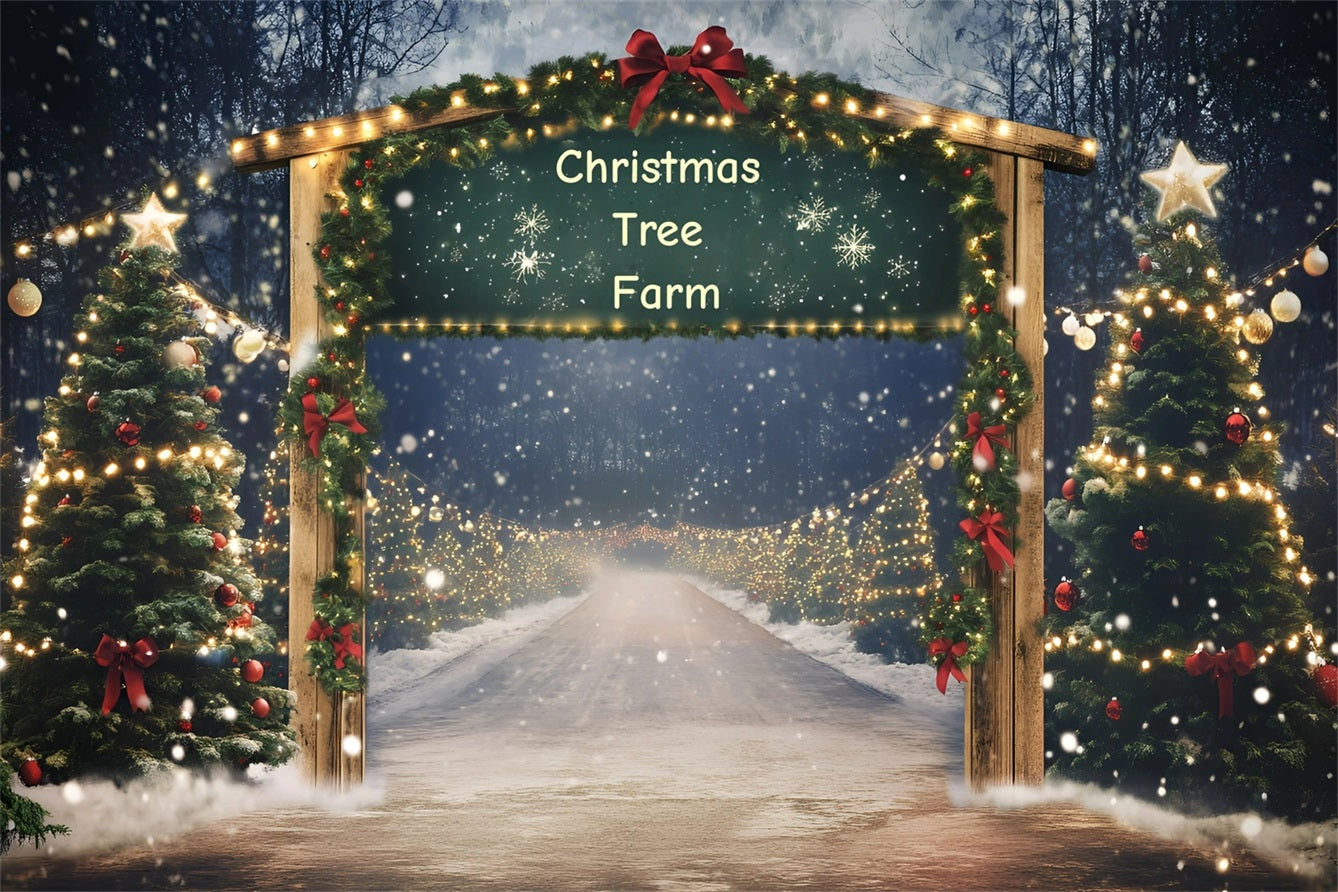 Christmas Tree Farm Backdrop Holiday Archway Entrance with Garland Christmas Village Backdrop UK GQ58-49