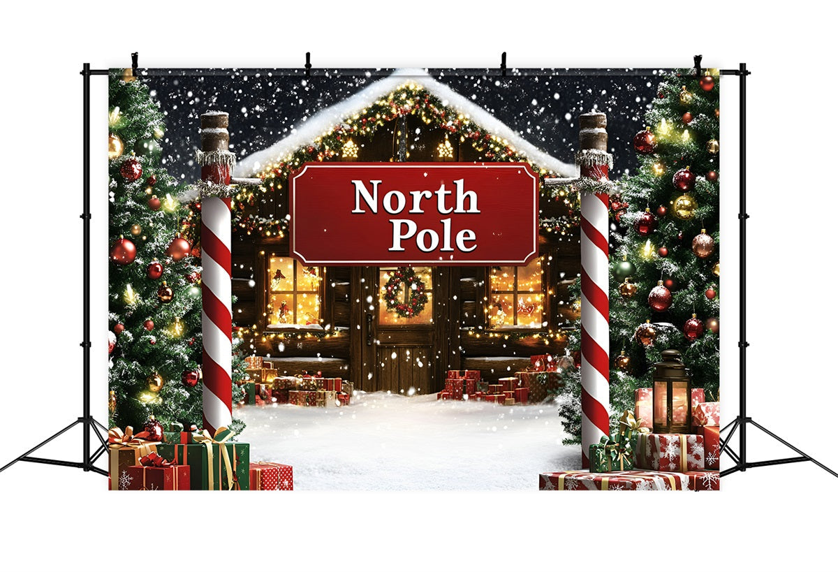 North Pole Backdrop Snowy North Pole Cottage Entrance Professional Christmas Backdrops UK GQ58-52