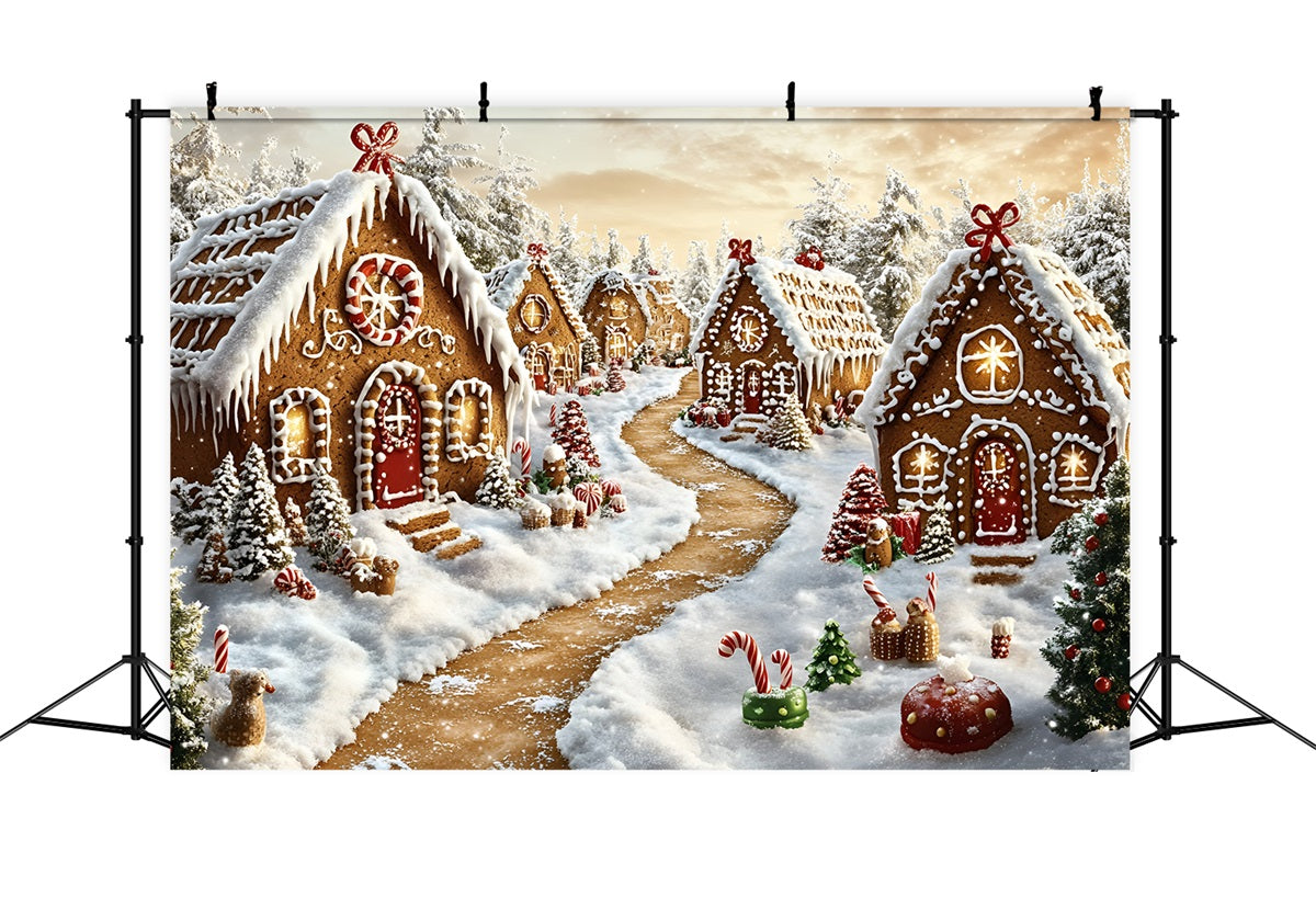 Gingerbread House Backdrop Gingerbread Village Snowy Lane Christmas Backdrops UK GQ58-6