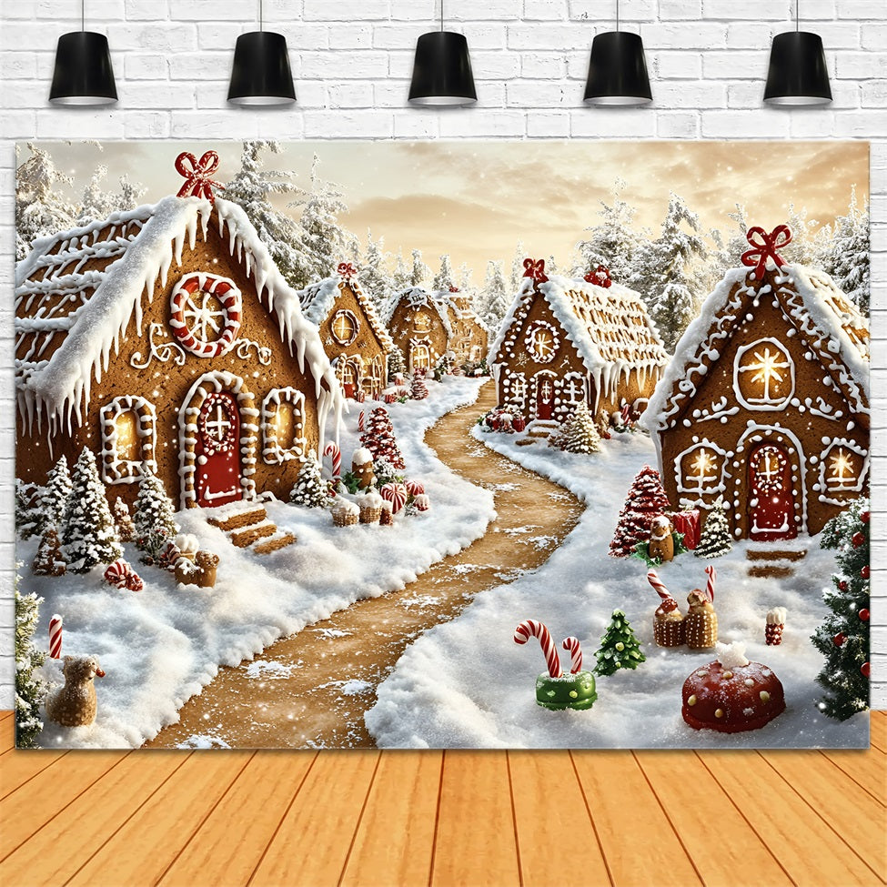 Gingerbread House Backdrop Gingerbread Village Snowy Lane Christmas Backdrops UK GQ58-6