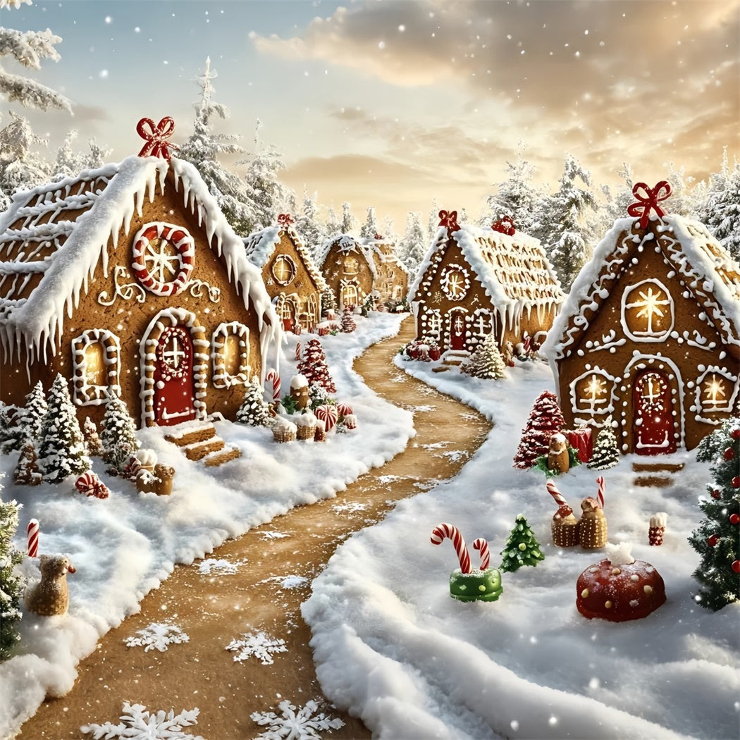 Gingerbread House Backdrop Gingerbread Village Snowy Lane Christmas Backdrops UK GQ58-6