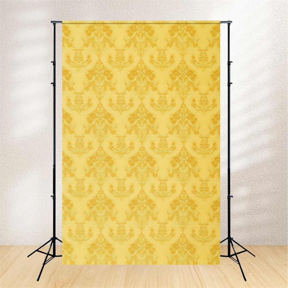 Yellow Backdrop Elegant Baroque Floral Damask Pattern Portrait Photography Background UK GQ58-74