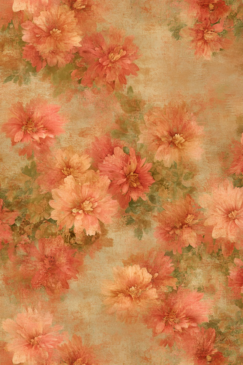 Orange Backdrop Vintage Autumn Floral Watercolor Pattern Photo Portrait Background UK GQ58-76