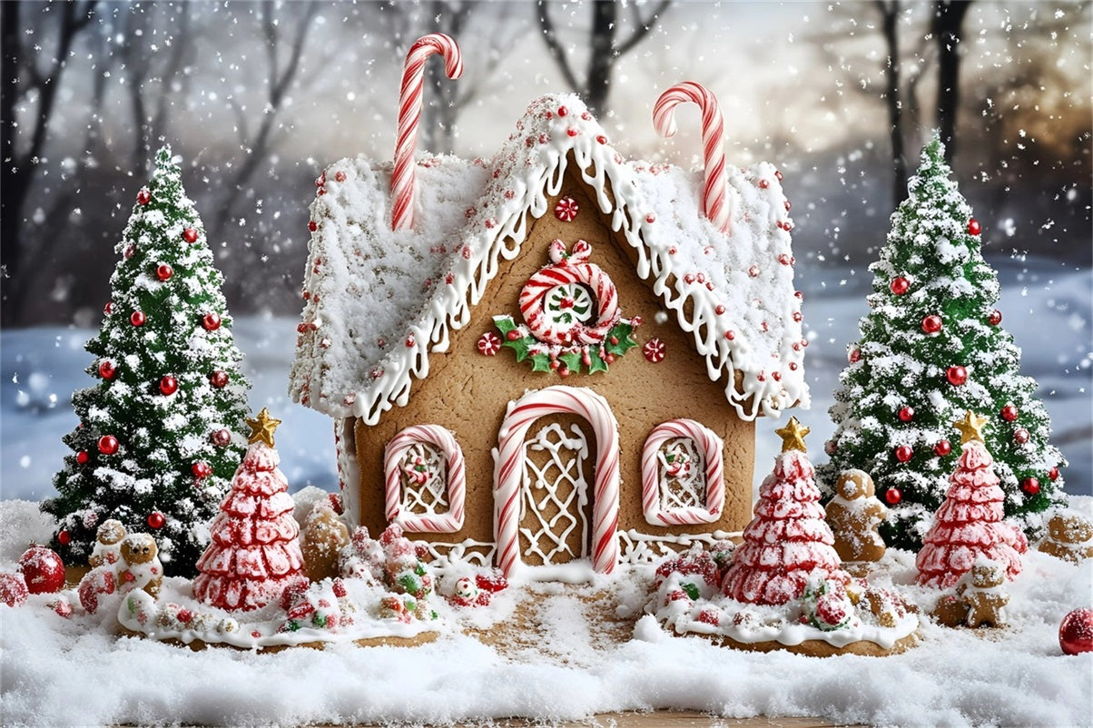 Gingerbread House Backdrop Peppermint Roof Cozy Cottage Christmas Backdrop UK GQ58-8