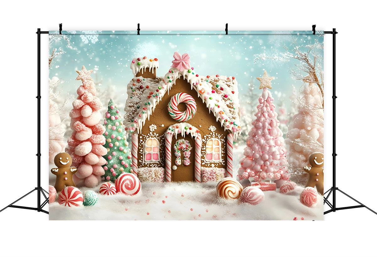 Gingerbread House Backdrop Sweet Wonderland Candy Forest Christmas Backdrop UK GQ58-9