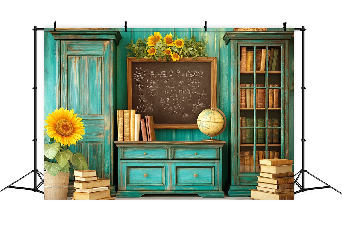 School Photo Backdrops Vintage Teal Classroom Backdrop UK GQ6-116