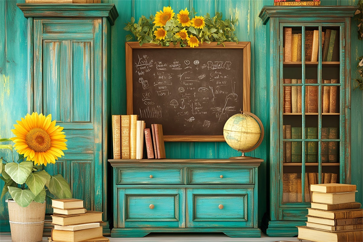 School Photo Backdrops Vintage Teal Classroom Backdrop UK GQ6-116