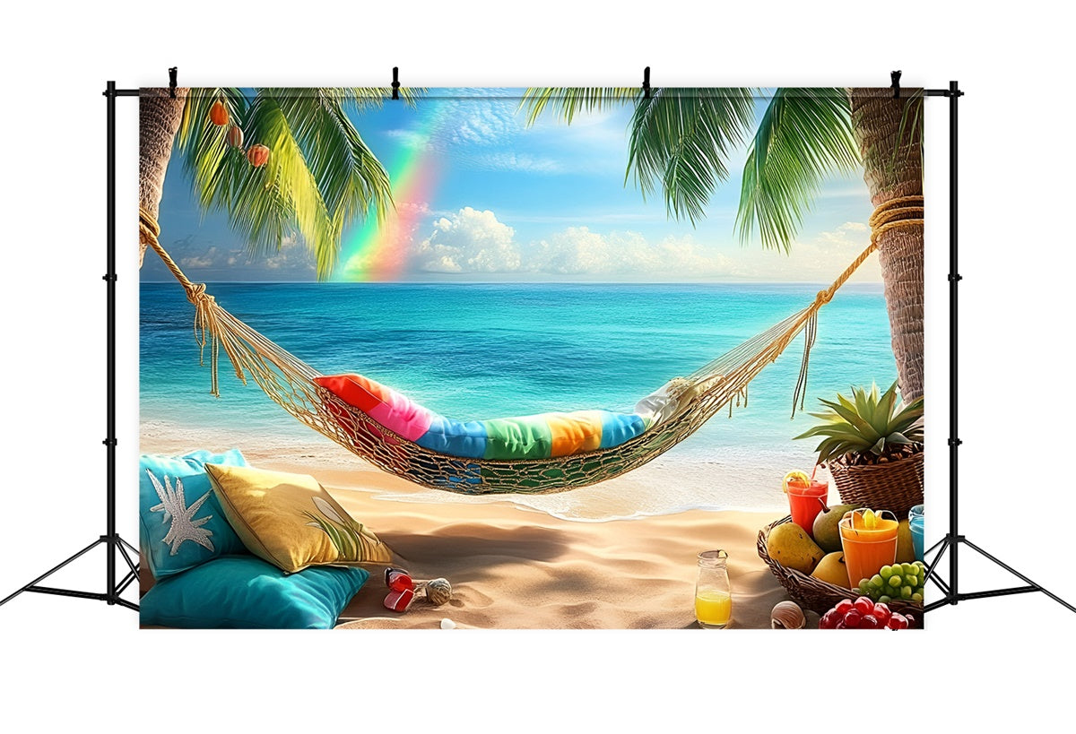 Tropical Beach Backdrop Palm Rainbow Hammock Summer Backdrop UK GQ6-14