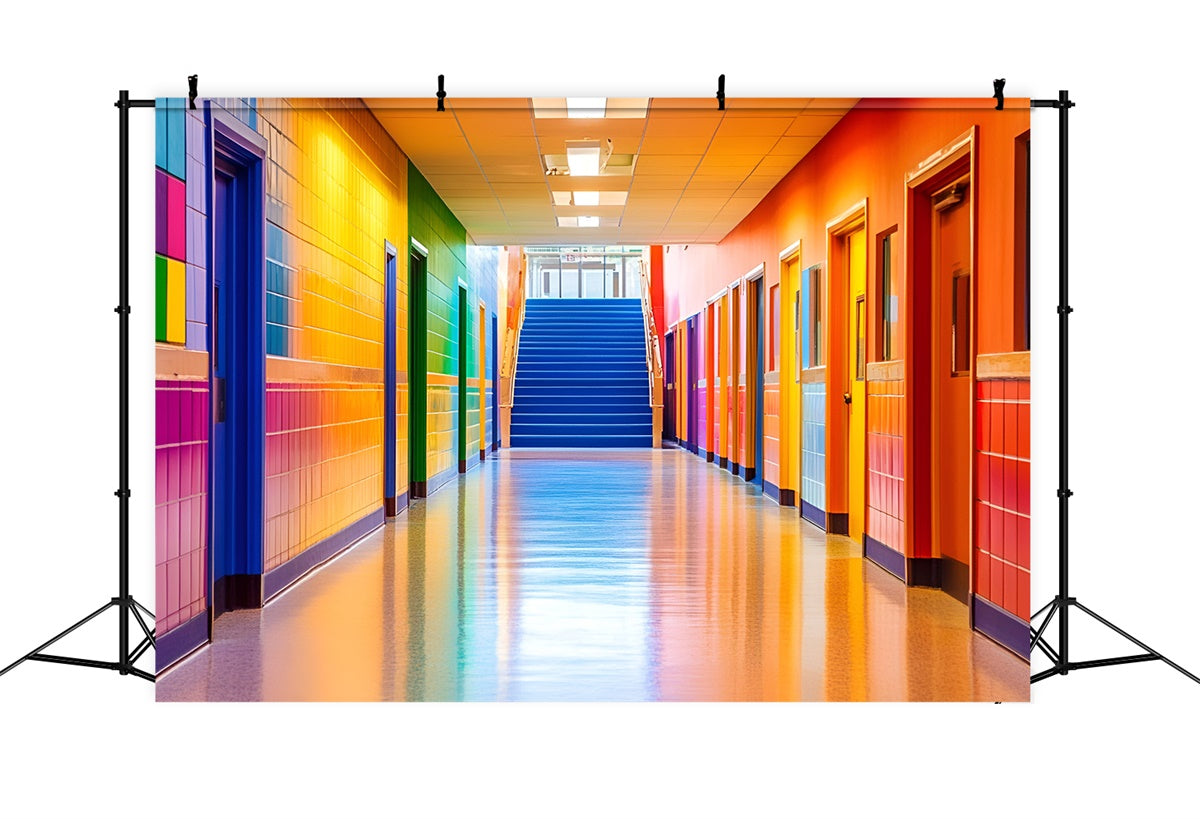 School Classroom Backdrop Rainbow School Hallway Backdrop UK GQ6-147