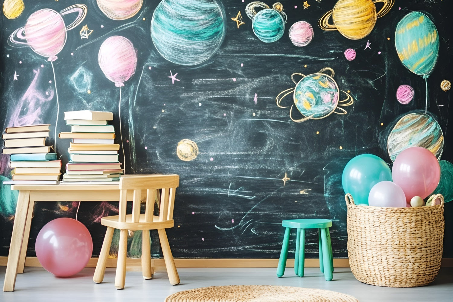 Chalkboard Photo Backdrop Outer Space Study Fun Backdrop UK GQ6-153
