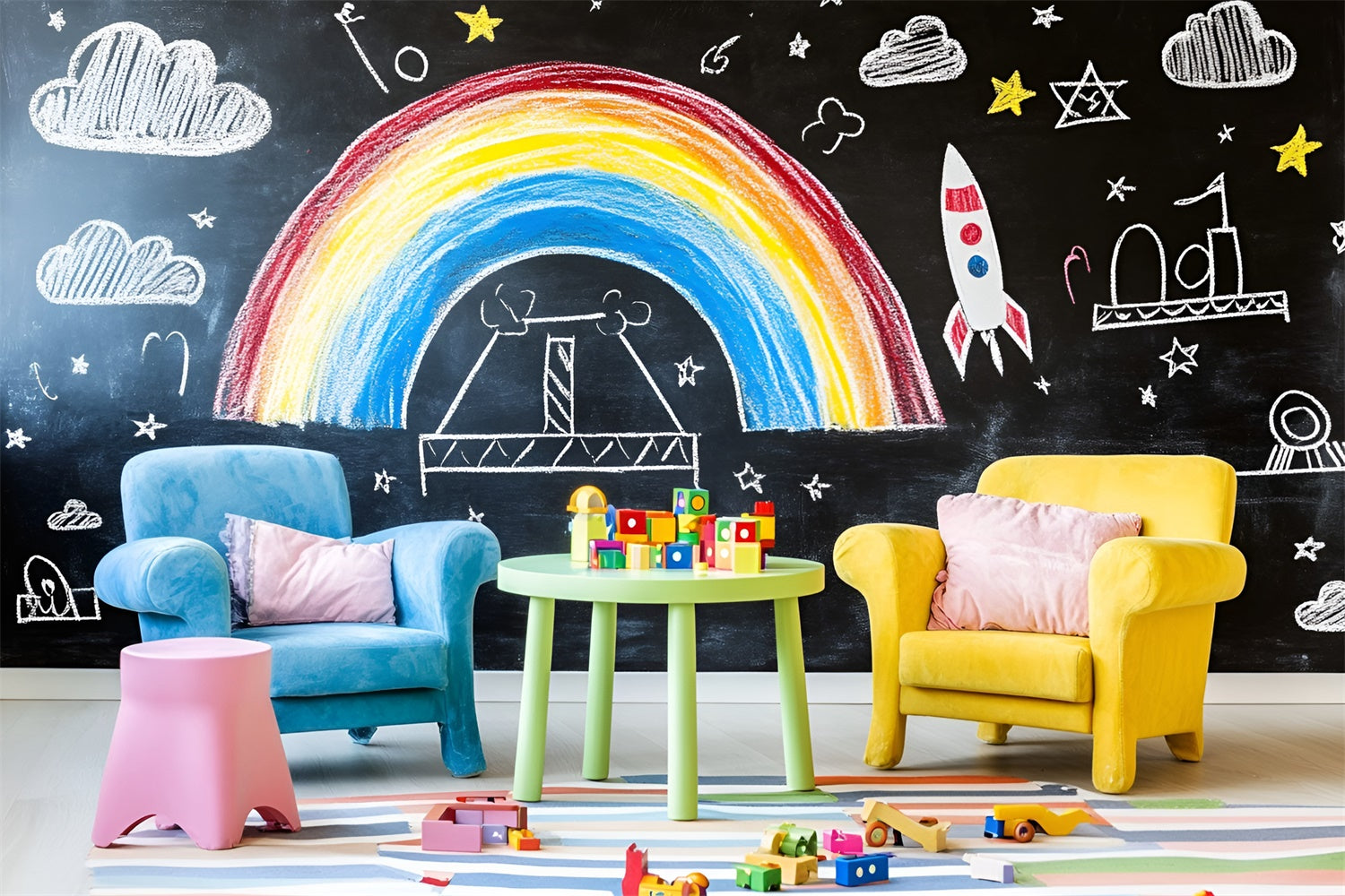 Chalkboard Backdrop Fun Learning Rainbow Wall Backdrop UK GQ6-169