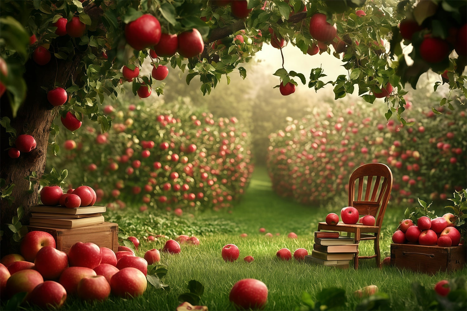 Back To School Photo Backdrop Apple Garden Study Backdrop UK GQ6-180
