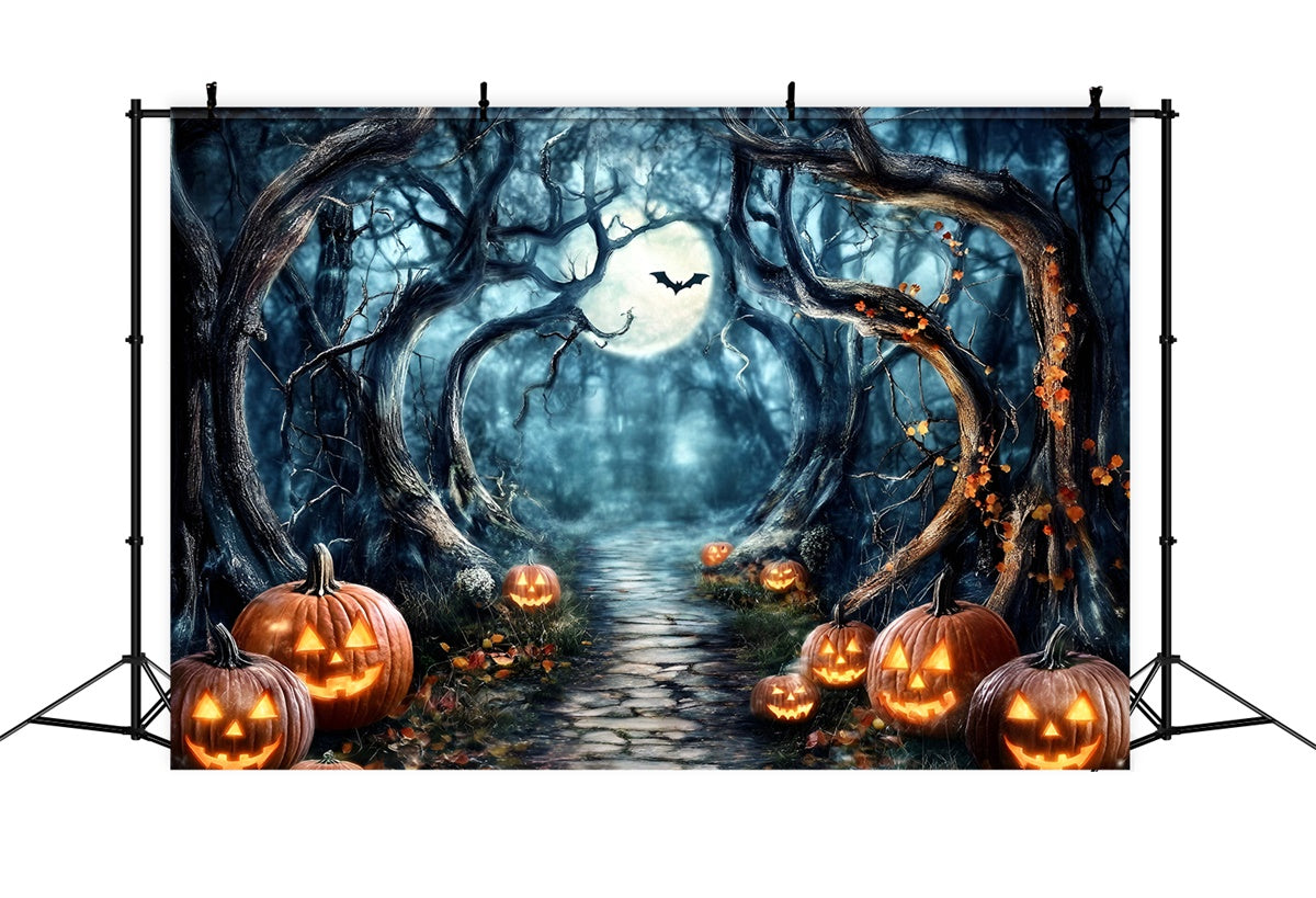 Spooky Forest Backdrop Moonlit Pumpkin Path Halloween Backdrop UK GQ6-182