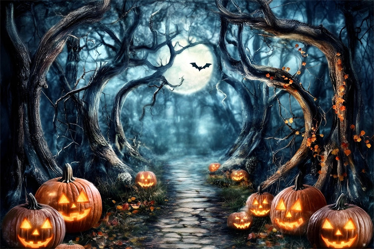 Spooky Forest Backdrop Moonlit Pumpkin Path Halloween Backdrop UK GQ6-182