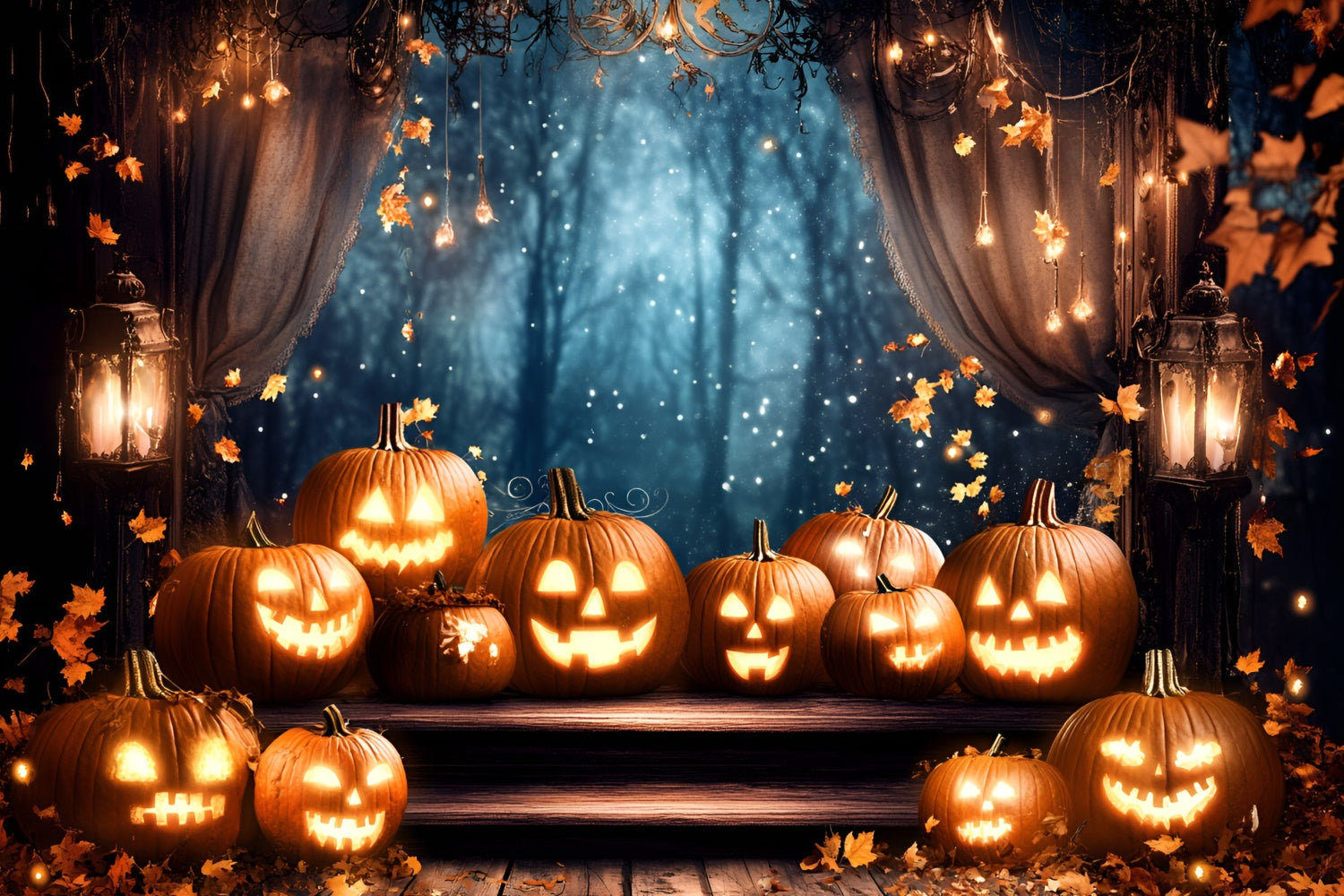 Halloween Picture Backdrop Twinkling Pumpkin Curtain Backdrop UK GQ6-184