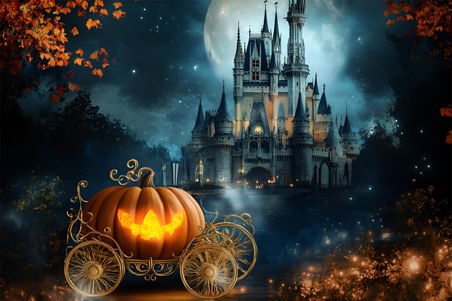 Halloween Backdrop For Photos Pumpkin Carriage Castle Backdrop UK GQ6-185