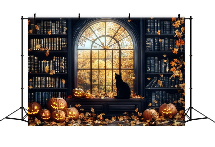 Halloween Backdrops Pumpkin Glow Spooky Library Backdrop UK GQ6-188