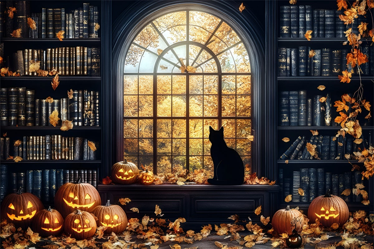 Halloween Backdrops Pumpkin Glow Spooky Library Backdrop UK GQ6-188