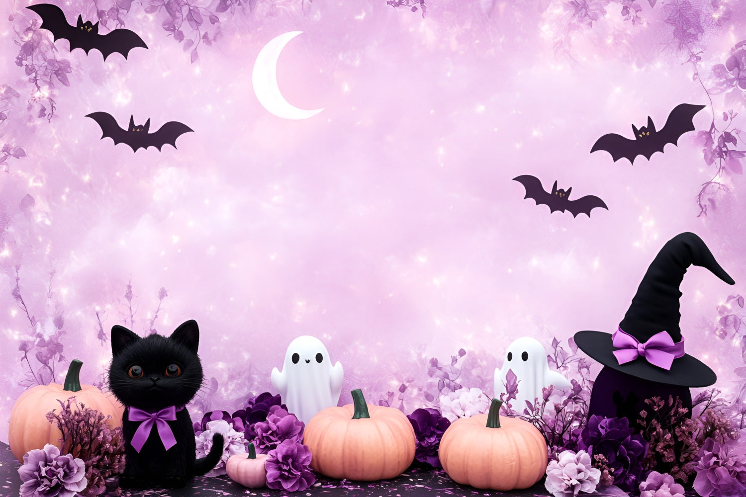 Halloween Photo Backdrop Crescent Moon Bat Flight Backdrop UK GQ6-189