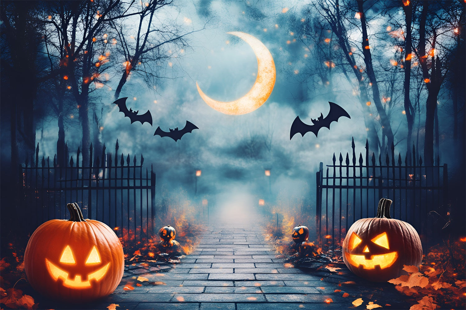 Halloween Backdrop Ideas Moonlit Haunted Gate Path Backdrop UK GQ6-190