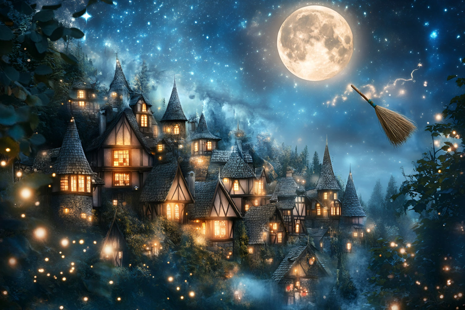 Halloween Moon Backdrop Twilight Magical Village Backdrop UK GQ6-196
