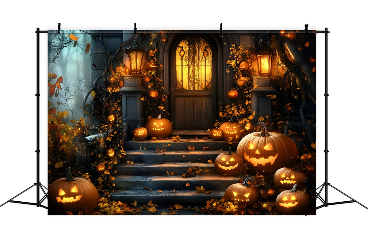 Halloween Photography Backdrop Haunted Pumpkin Porch Backdrop UK GQ6-198