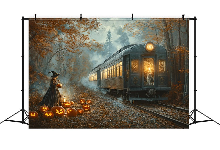 Halloween Witch Backdrop Midnight Pumpkin Railway Backdrop UK GQ6-199