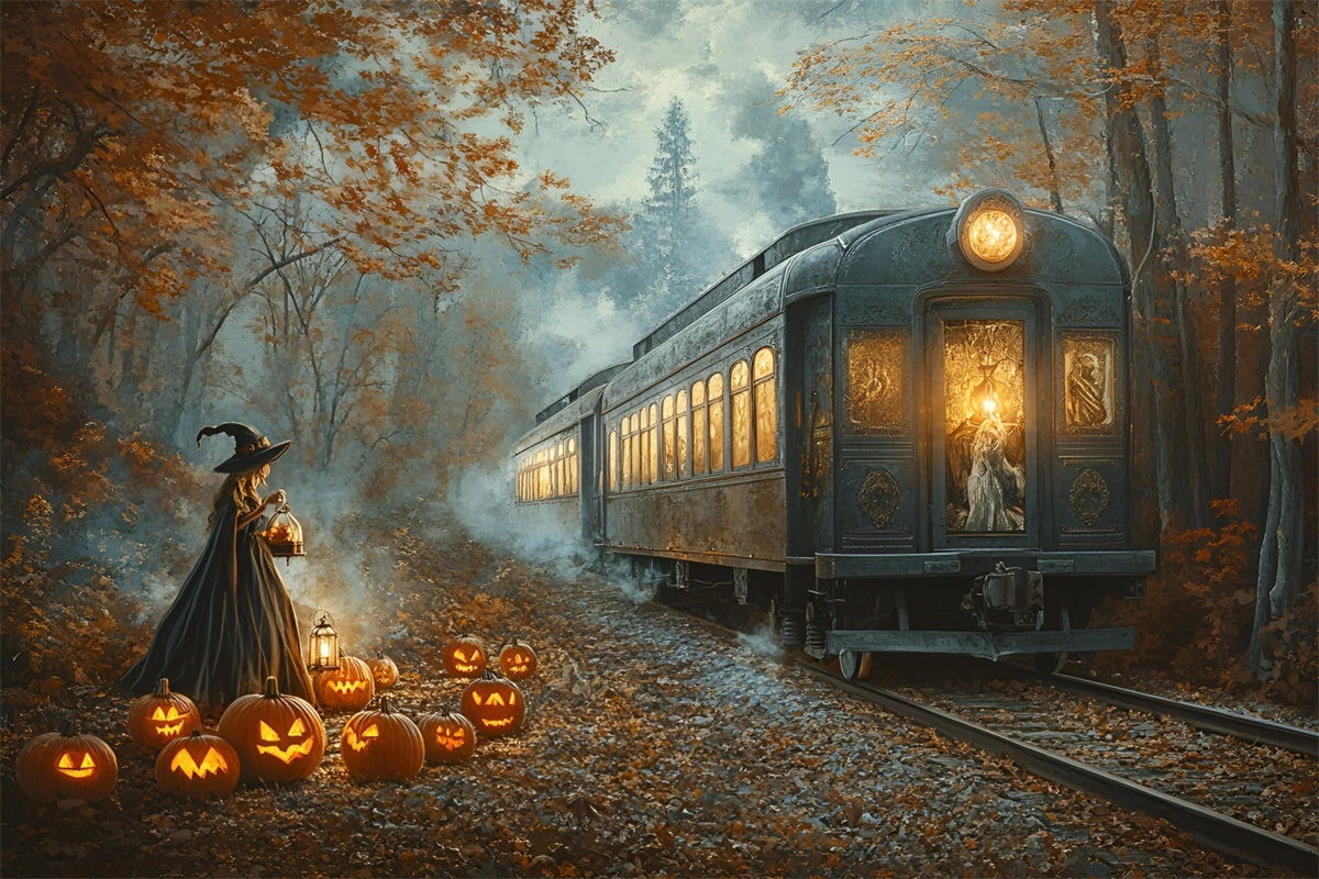 Halloween Witch Backdrop Midnight Pumpkin Railway Backdrop UK GQ6-199