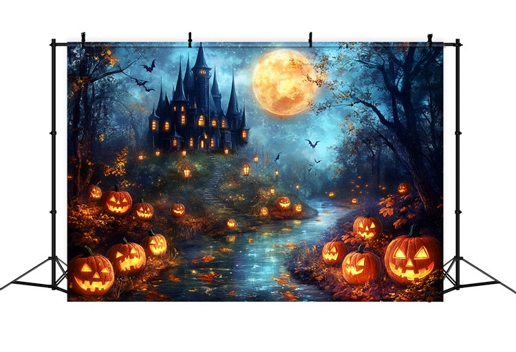 Halloween Moon Backdrop Haunted Castle Pumpkin Backdrop UK GQ6-206