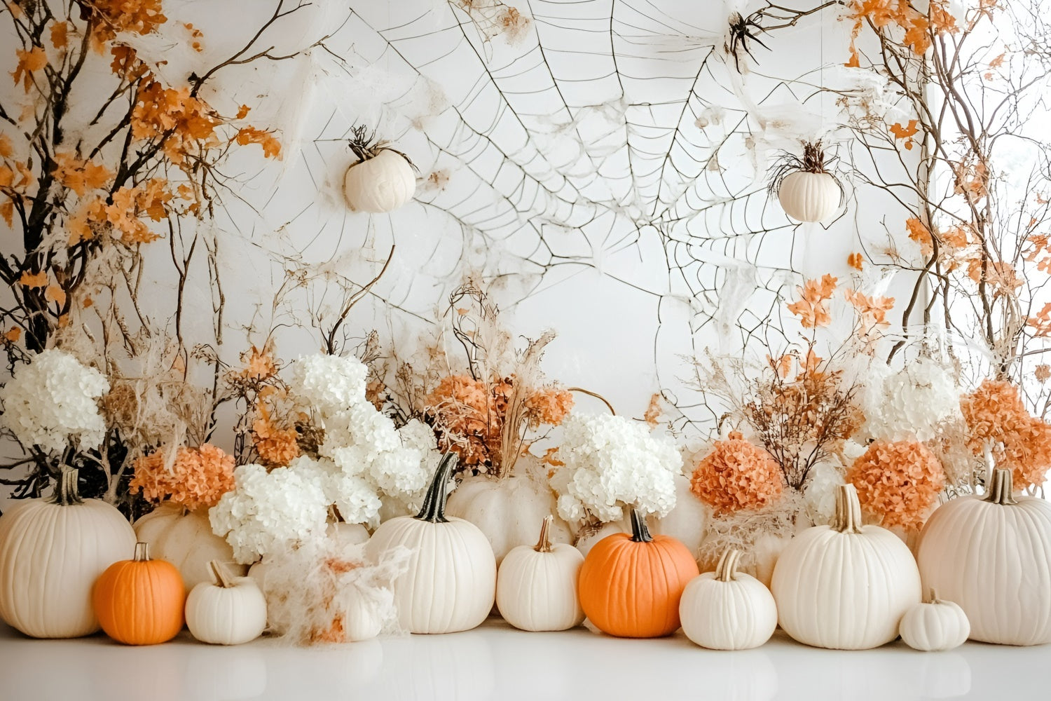 Halloween Wall Backdrop Elegant White Pumpkin Fall Backdrop UK GQ6-207