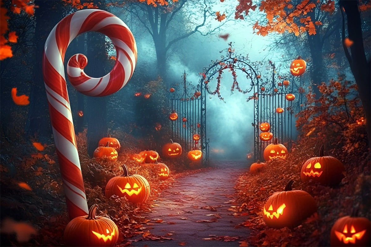 Halloween Backdrops Candy Cane Pumpkin Scary Forest Backdrop UK GQ6-208