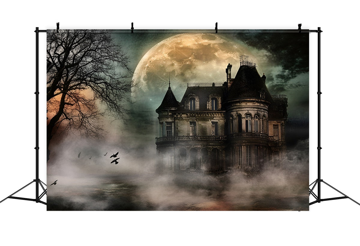 Halloween Moon Backdrop Moonlit Haunted Mansion Backdrop UK GQ6-209