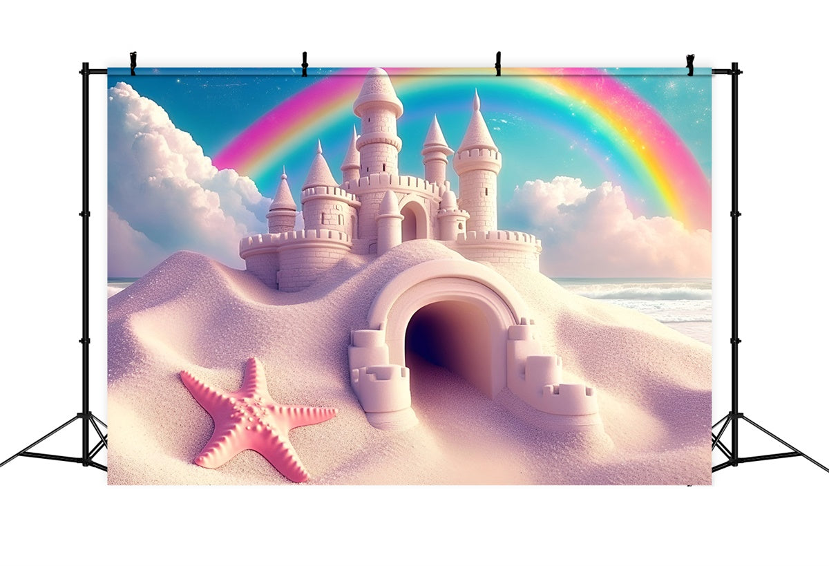 Rainbow Photo Backdrop Dreamy Beach Fortress Summer Backdrop UK GQ6-21