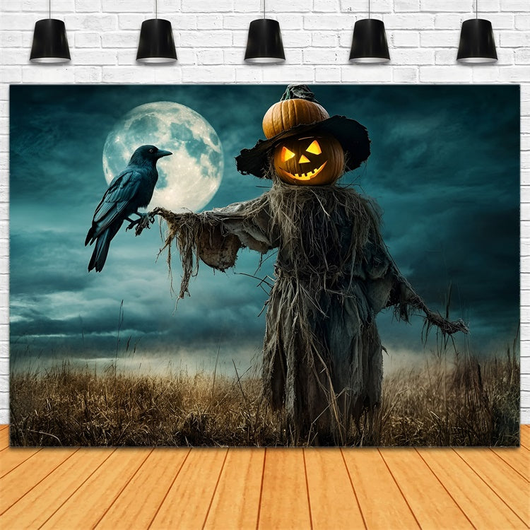 Halloween Backdrop Haunted Pumpkin Scarecrow Field Backdrop UK GQ6-212