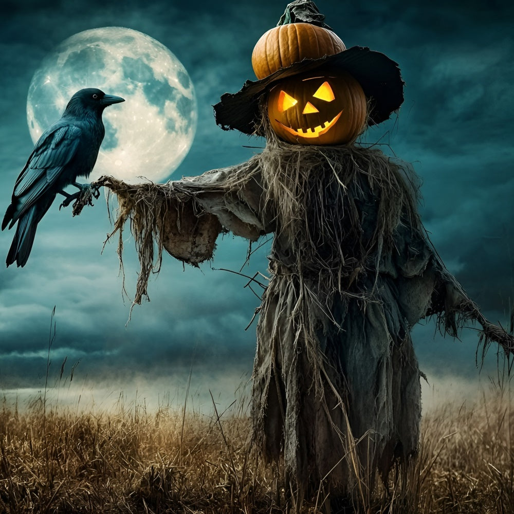 Halloween Backdrop Haunted Pumpkin Scarecrow Field Backdrop UK GQ6-212