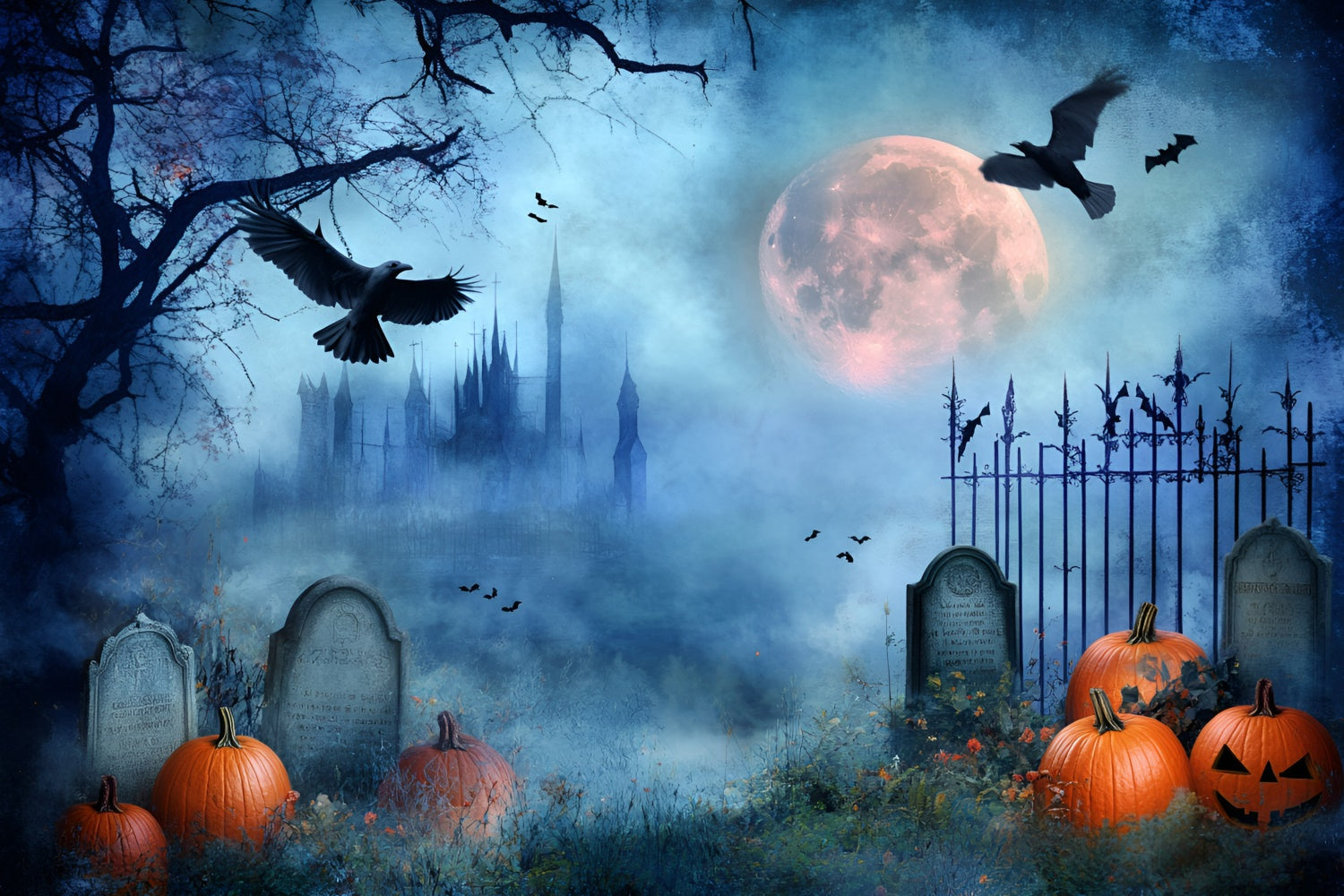 Halloween Graveyard Backdrop Midnight Cemetery Spooky Backdrop UK GQ6-217