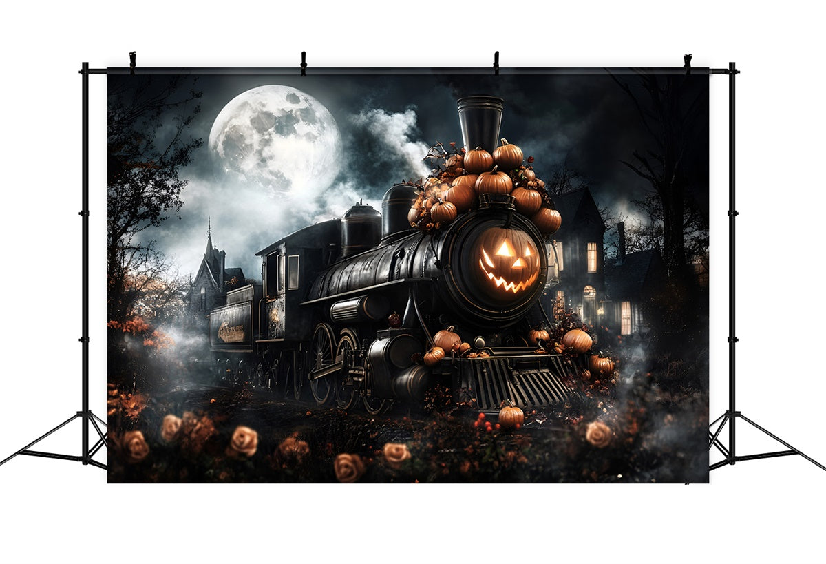 Halloween Moon Backdrop Phantom Train Moonlit Night Backdrop UK GQ6-223
