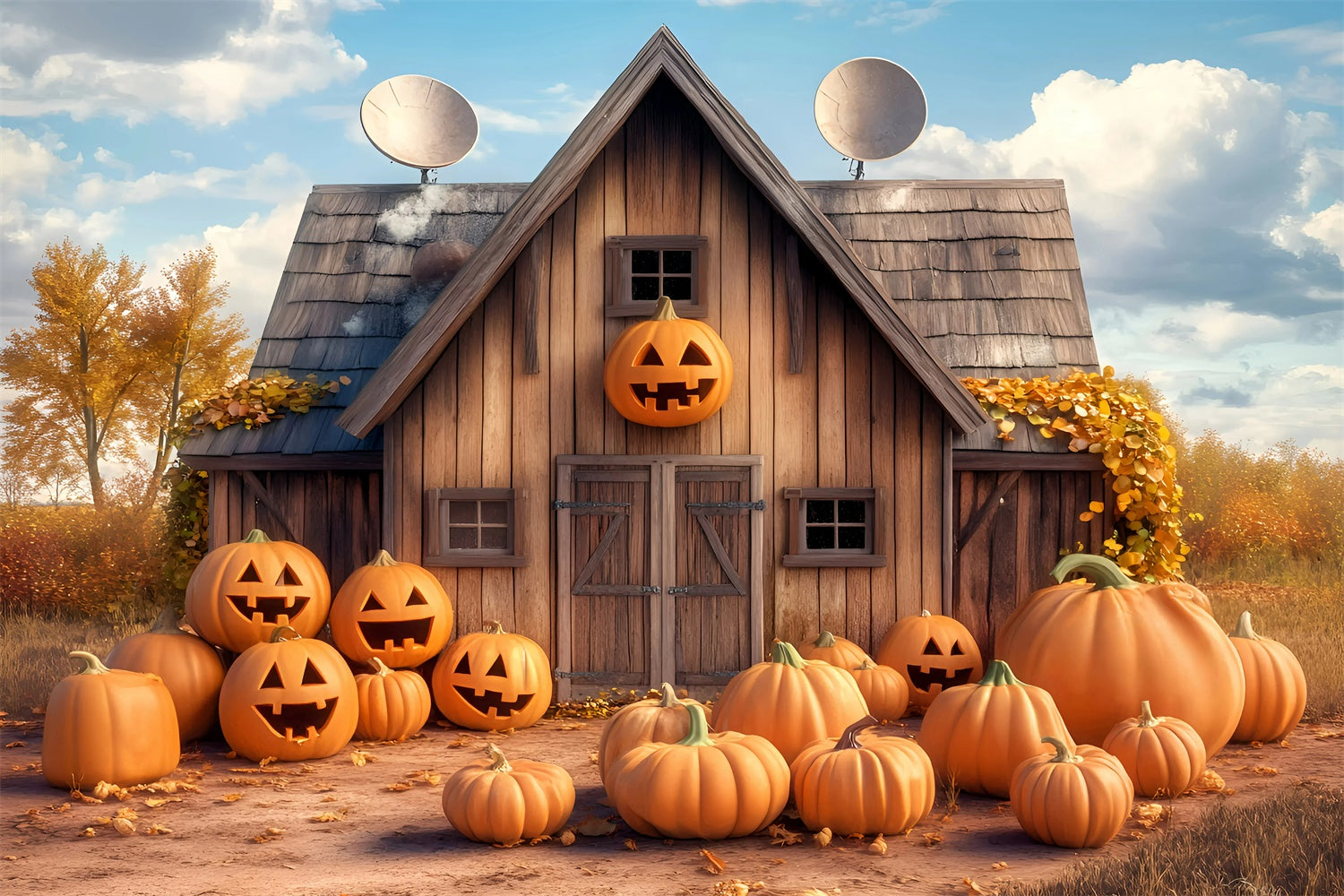 Halloween Photo Backdrop Country Pumpkin Farmhouse Backdrop UK GQ6-226