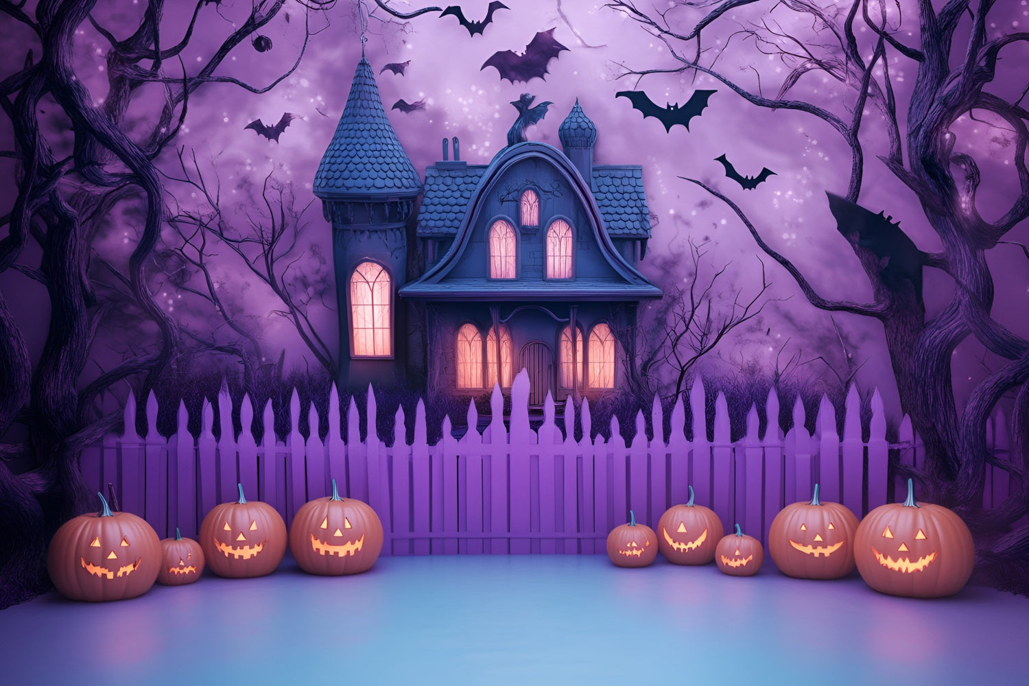 Scary Halloween Backdrop Creepy Purple Haunted House Backdrop UK GQ6-227
