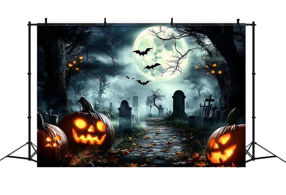 Halloween Graveyard Backdrop Midnight Bats Pumpkin Backdrop UK GQ6-228