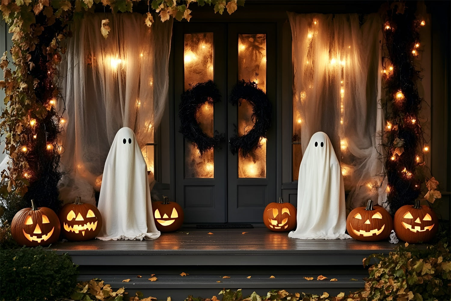Spooky Halloween Backdrop Ghostly Porch Lantern Backdrop UK GQ6-230