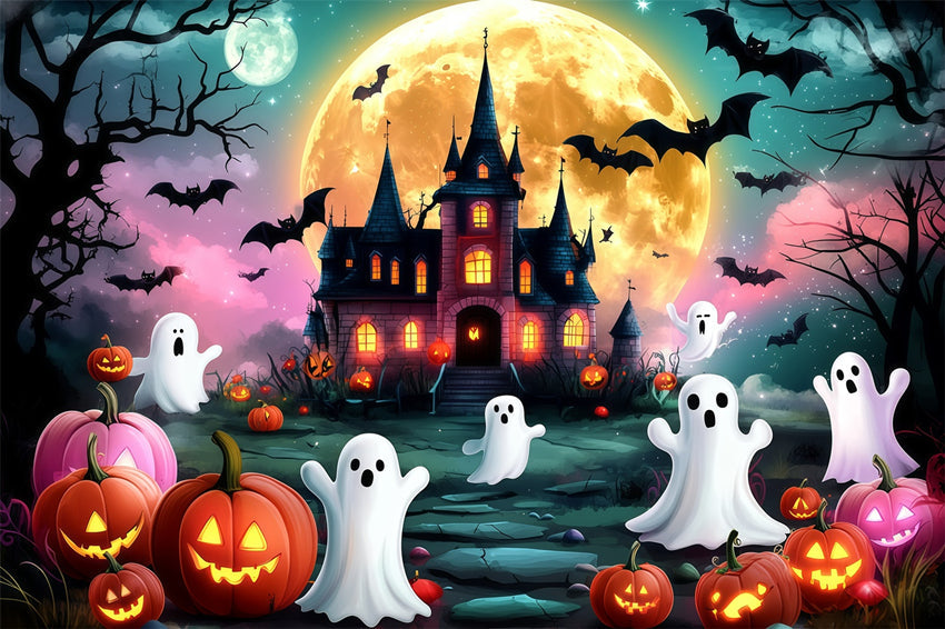 Halloween Moon Backdrop Ghost Parade Haunted Castle Backdrop UK GQ6-233
